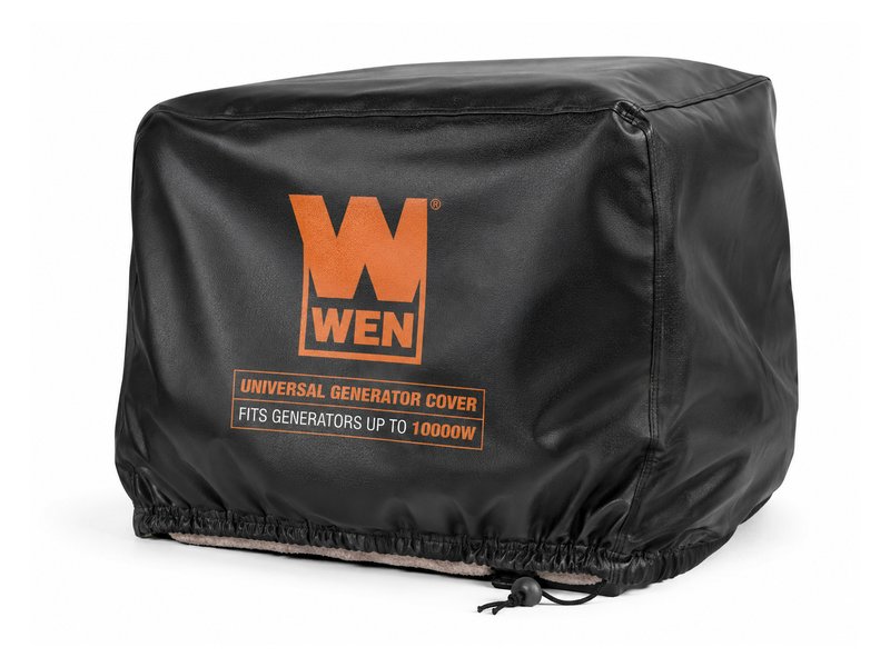 WEN universal generator cover — black vinyl with orange logo and drawstring base