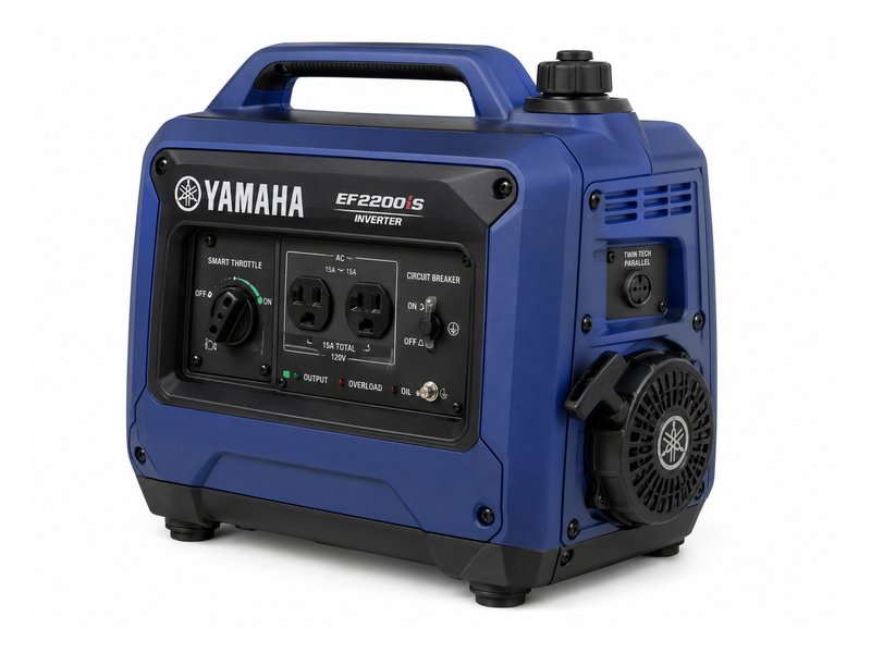 Yamaha EF2200iS inverter generator — dark blue enclosed body with Yamaha tuning fork logo